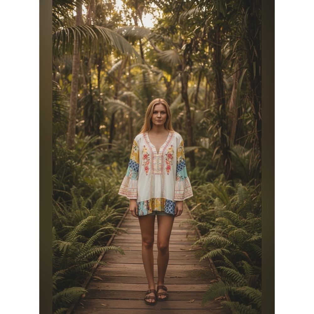 Coldwater Creek NWT Boho Embroidered V-Neck Tunic Multi Patchwork Plus Size 2X - Picture 5 of 8